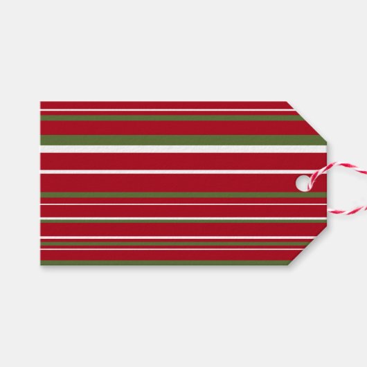 Olijfgroen, donkerrood, wit gestreepte kerst cadeaulabel (Voorkant (Horizontaal))