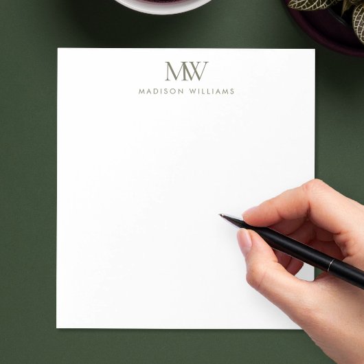 Olijfgroen Eenvoudig Elegant Modern Monogram Notitieblok