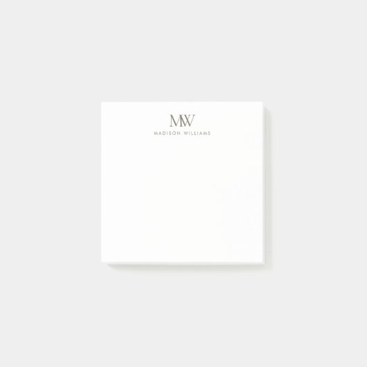 Olijfgroen Eenvoudig Elegant Modern Monogram Post-it® Notes (Voorkant)