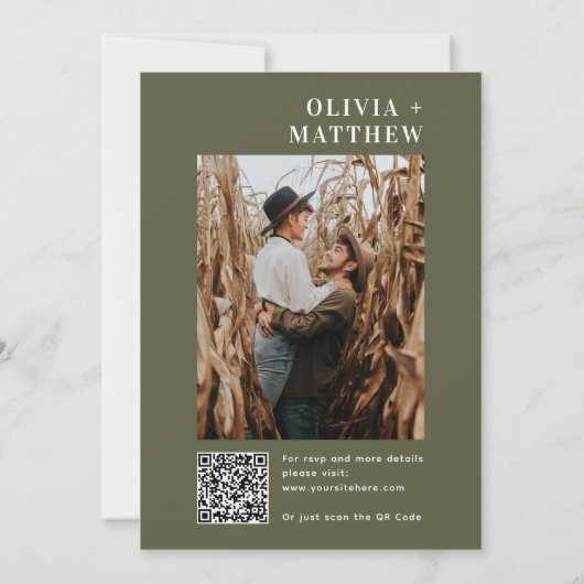 Olijfgroen eenvoudige minimalistische bruiloft + Q Kaart (Achterkant)