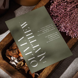 Olijfgroen eenvoudige minimalistische bruiloft + Q Kaart