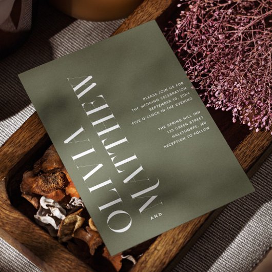 Olijfgroen eenvoudige minimalistische bruiloft + Q Kaart