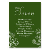 Olijfgroen eenvoudige tabelnummers teken kaart (Achterkant)