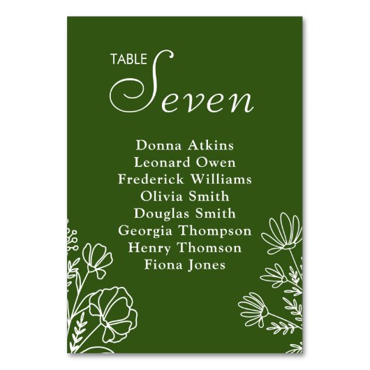 Olijfgroen eenvoudige tabelnummers teken kaart (Voorkant)