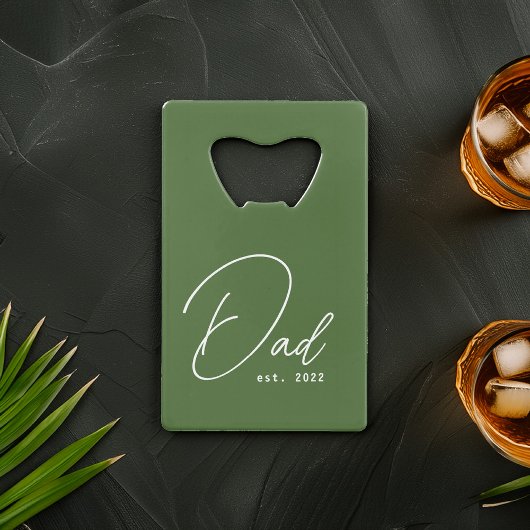 Olijfgroen eerste Vaderdag foto Creditkaart Flessenopener