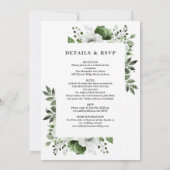 Olijfgroen Elegant Bloemen Alles in één bruiloft Kaart (Achterkant)