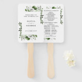 Olijfgroen Elegant Bloemen Trouwprogramma Handwaaier (Voorkant en achterkant)