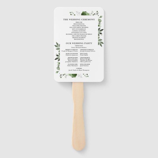 Olijfgroen Elegant Bloemen Trouwprogramma Handwaaier (Achterkant)