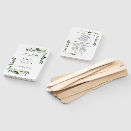 Olijfgroen Elegant Bloemen Trouwprogramma Handwaaier (Niet-gemonteerd)