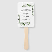 Olijfgroen Elegant Bloemen Trouwprogramma Handwaaier (Voorkant)