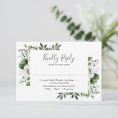 Olijfgroen Elegant Botanische Bloemen Bruiloft RSVP Kaartje (Staand voorkant)