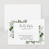 Olijfgroen Elegant Botanische Bloemen Bruiloft RSVP Kaartje (Voorkant / Achterkant)