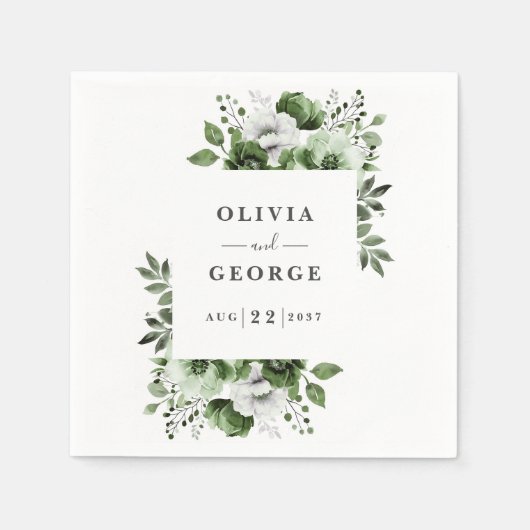 Olijfgroen Elegant Country Floral Wedding Servet (Voorkant)