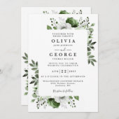 Olijfgroen Elegant Land Bloemen QR Code Bruiloft Kaart (Voorkant / Achterkant)