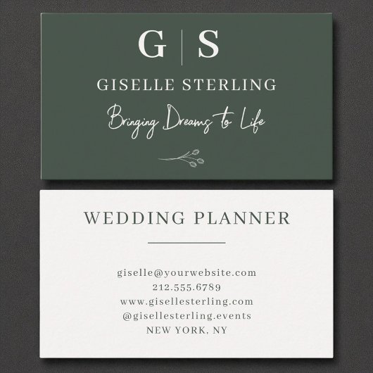 Olijfgroen Elegant Minimalistisch Monogram Visitekaartje