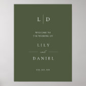 Olijfgroen Elegant Monogram Bruiloft Welkomstbord Poster (Voorkant)