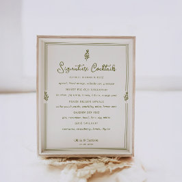 Olijfgroen Elegant Onderschrift Cocktails Bord Poster