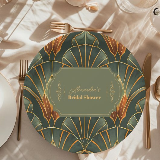 Olijfgroen Elegante   Bruid Papieren Bordje