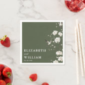 Olijfgroen Elegante Chinoiserie Bloemenbruiloft Servet (Insitu)