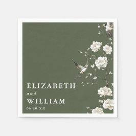 Olijfgroen Elegante Chinoiserie Bloemenbruiloft Servet