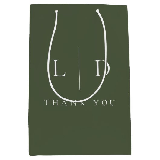 Olijfgroen Elegante Minimalistische Monogram Huwel Medium Cadeauzakje (Voorkant)