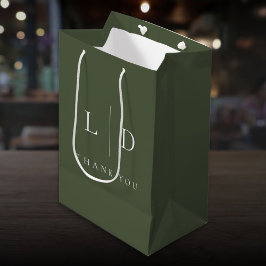 Olijfgroen Elegante Minimalistische Monogram Huwel Medium Cadeauzakje