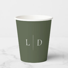 Olijfgroen Elegante Minimalistische Monogram Huwel Papieren Bekers