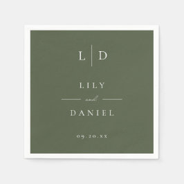 Olijfgroen Elegante Minimalistische Monogram Huwel Servet