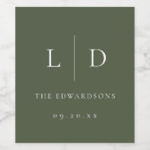 Olijfgroen Elegante Minimalistische Monogram Huwel Wijn Etiket (Enkel label)