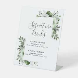 Olijfgroen Elegante Moderne Bloemen Signature Drin Reclamebord Met Voetstuk