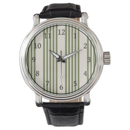 Olijfgroen en beige vijf strepen patroon horloge