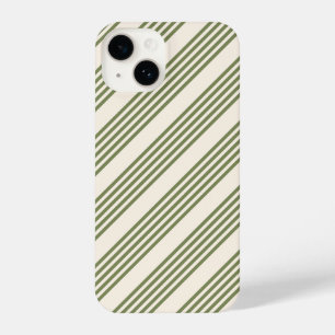 Olijfgroen en beige vijf strepen patroon iPhone 14 hoesje