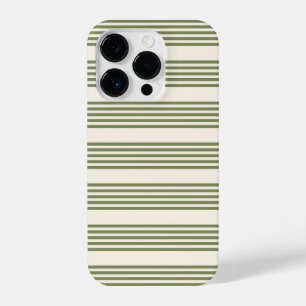 Olijfgroen en beige vijf strepen patroon iPhone 14 plus hoesje
