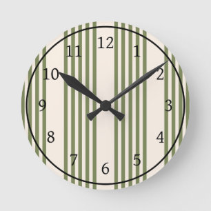 Olijfgroen en beige vijf strepen patroon ronde klok