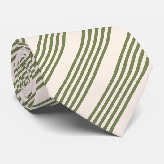 Olijfgroen en beige vijf strepen patroon stropdas (Opgerold)
