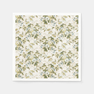 Olijfgroen en blauwe chintz op wit servet