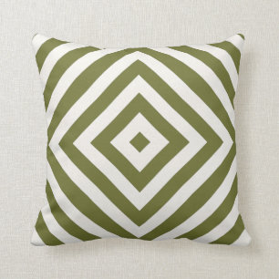 Olijfgroen en Cream Diamond Geometric Pattern Kussen