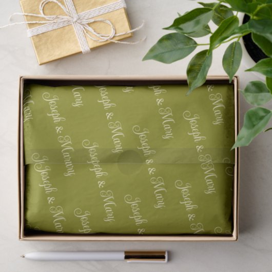 Olijfgroen en Elegante Crème Script Boho Bruiloft Tissuepapier (Geschenk)