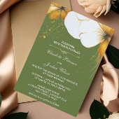 Olijfgroen en Goud Bloemen Bruiloft Kaart