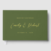 Olijfgroen en goud Elegant Script Wedding Gastenboek (Voorkant)