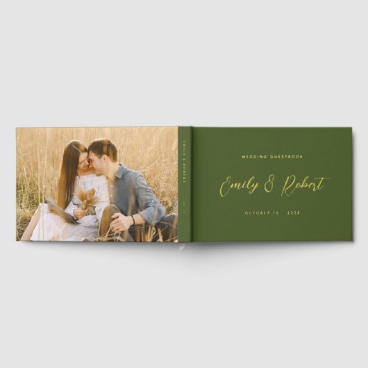 Olijfgroen en goud Elegant Script Wedding Gastenboek (Volledig)