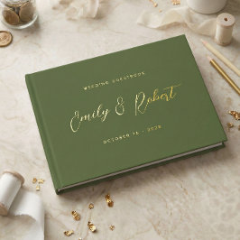 Olijfgroen en goud Elegant Script Wedding Gastenboek