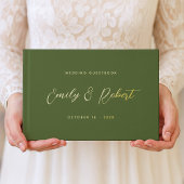 Olijfgroen en goud Elegant Script Wedding Gastenboek