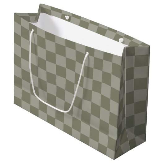 Olijfgroen en grijs geruit patroonontwerp groot cadeauzakje (Voorkant Gekanteld)