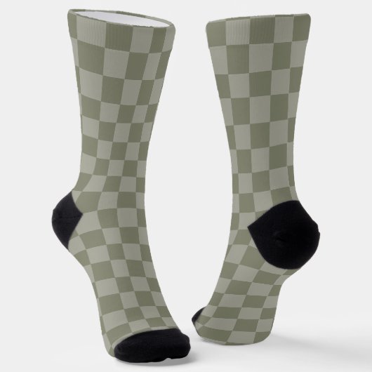 Olijfgroen en grijs geruit patroonontwerp sokken (Gebogen)
