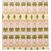 Olijfgroen en koraal geaccentueerd douchegordijn (Voorkant)