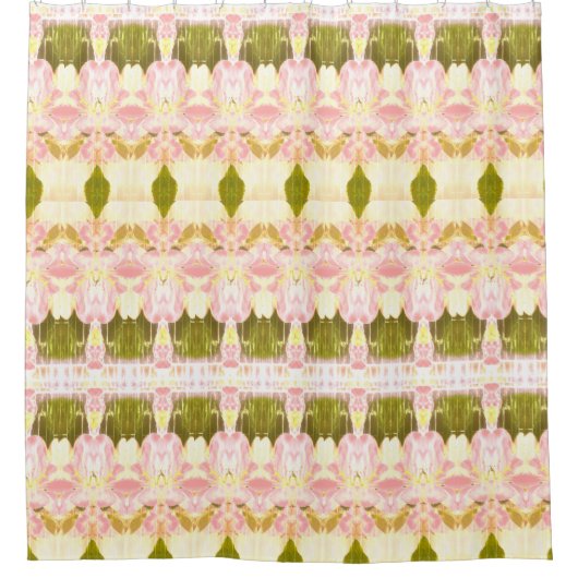 Olijfgroen en koraal geaccentueerd douchegordijn (Voorkant)