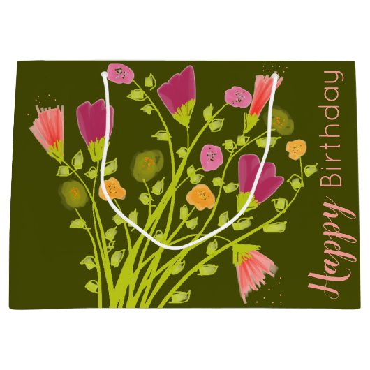 Olijfgroen en koraal groot cadeauzakje (Voorkant)