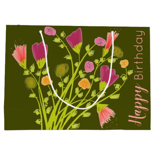 Olijfgroen en koraal groot cadeauzakje (Achterkant)