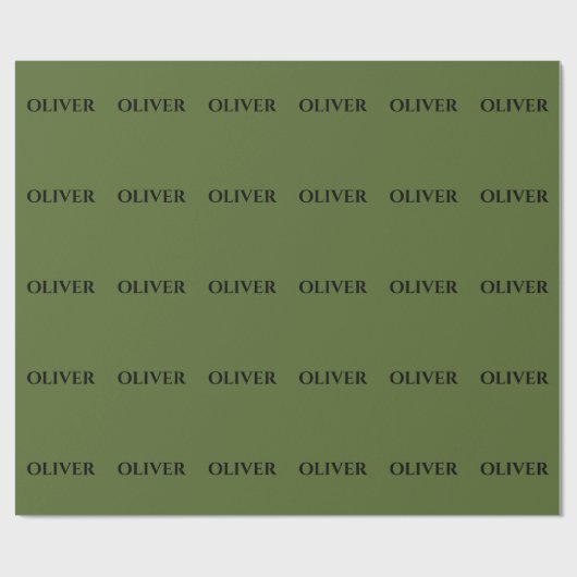 Olijfgroen en minimalistische zwarte naam cadeaupapier (Vlak)